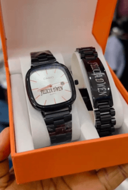 Engraved Bracelet and Casio wristwatch combo