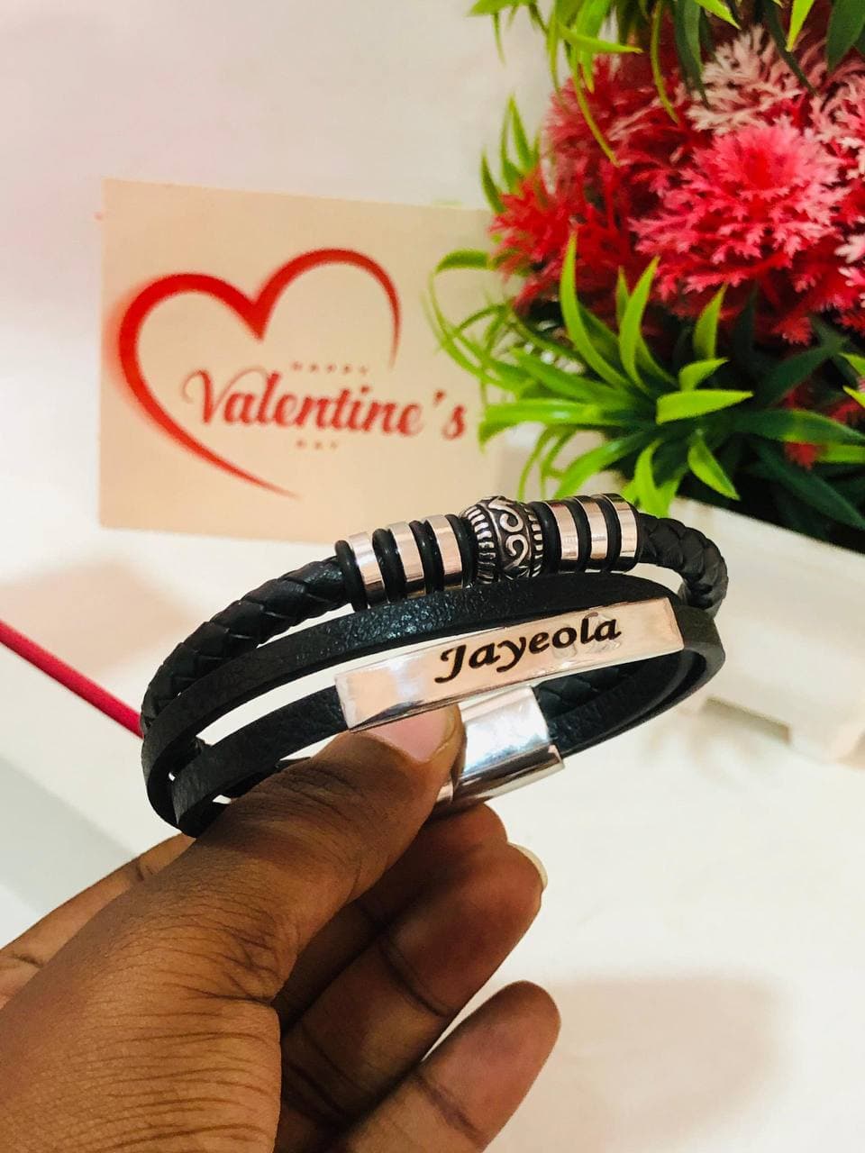 Leather engraved bracelet for him