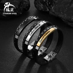 Leather engraved bracelet for him